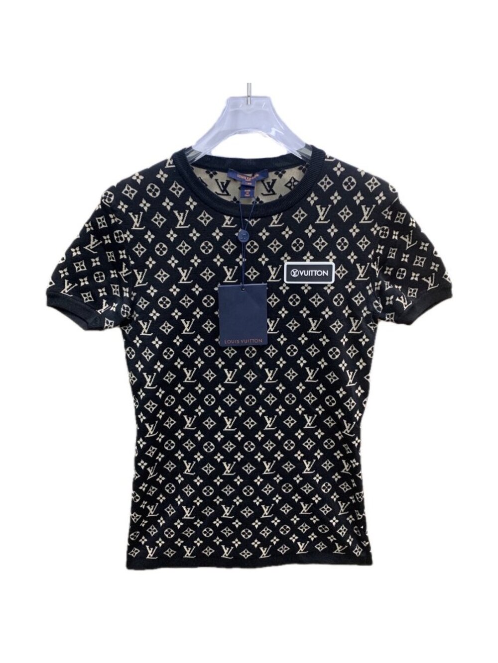 Louis Vuitton Black Monogram Logo Silk T-Shirt